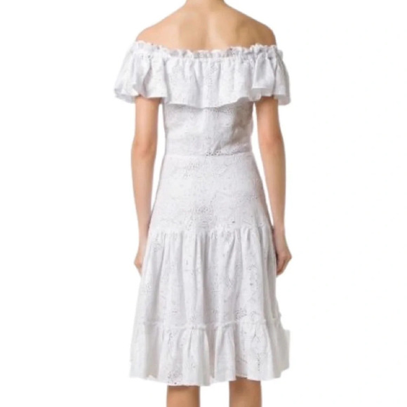Isolda Eyelet Dress Size Small 4 Off The Shoulder Ruffled White Midi Lace Flare - Picture 15 of 15